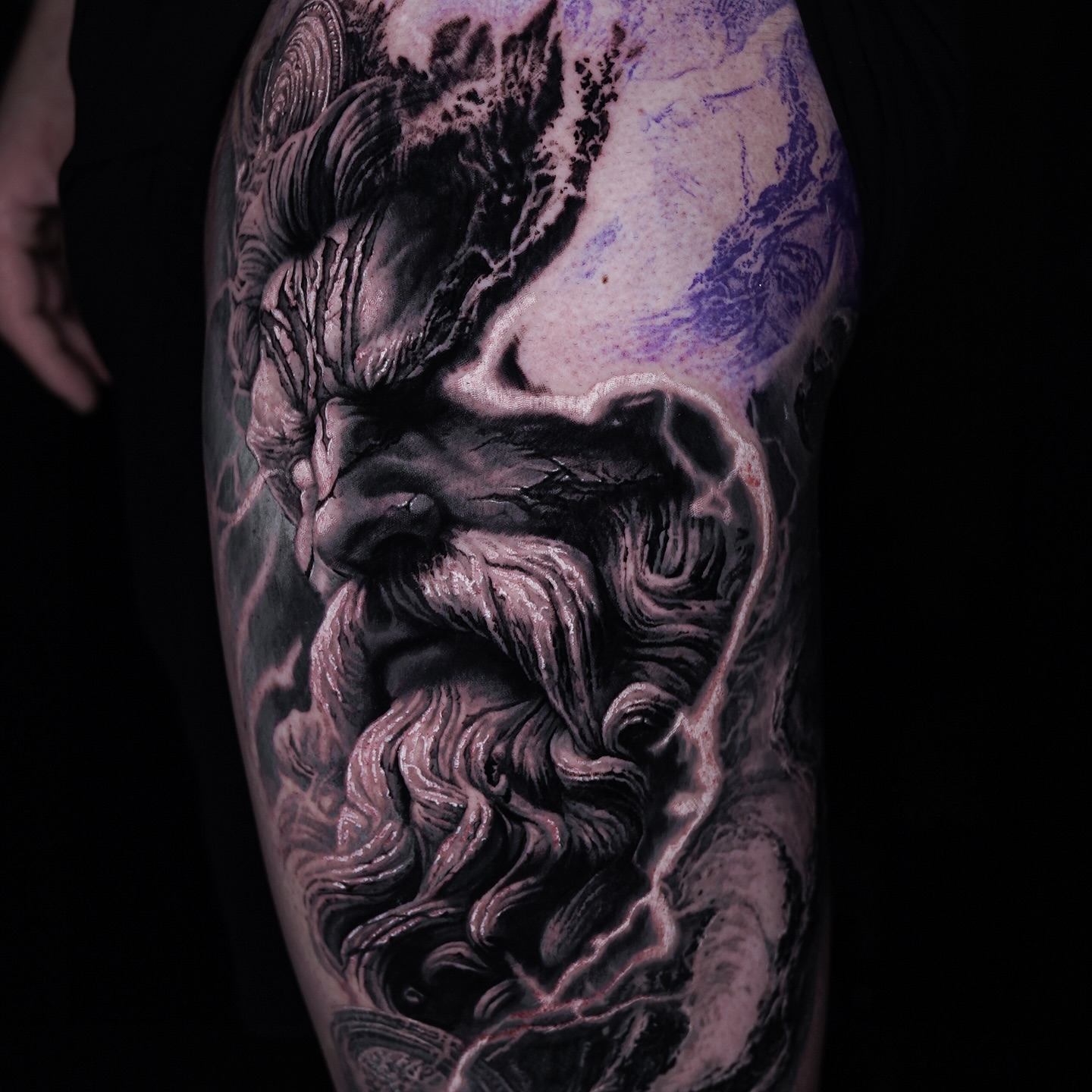 Bearded man realism tattoo on the forearm by Black and Grey Tattoo Artist Umzii