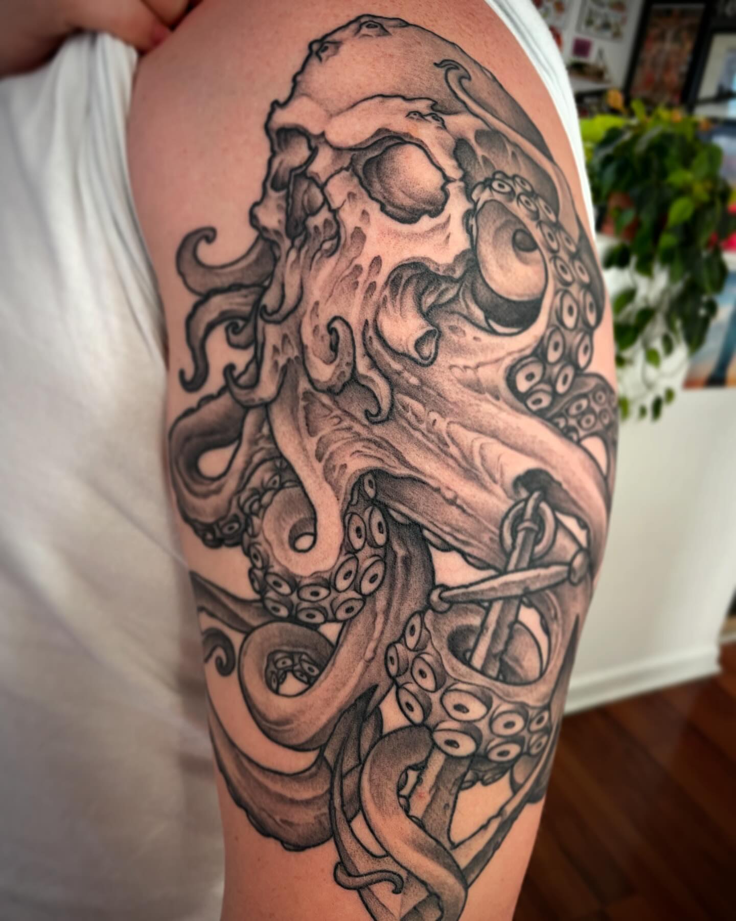 Tattoo by @wizardspits — black_and_grey, realism