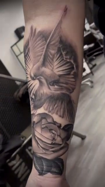 Dove and rose realism tattoo by Ben Loredo