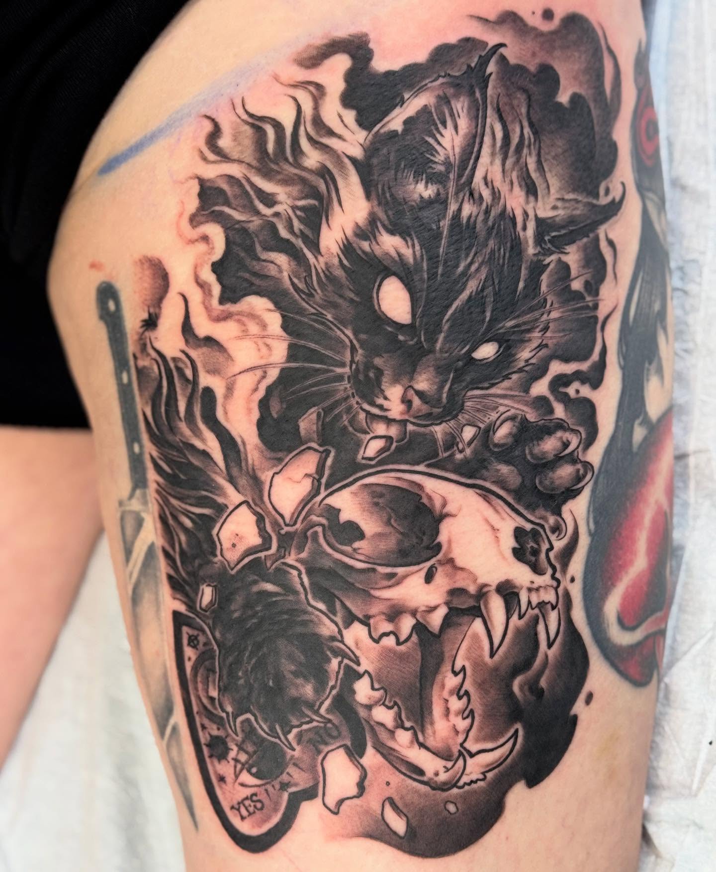 Tattoo by @djauld — black_and_grey, dark_realism