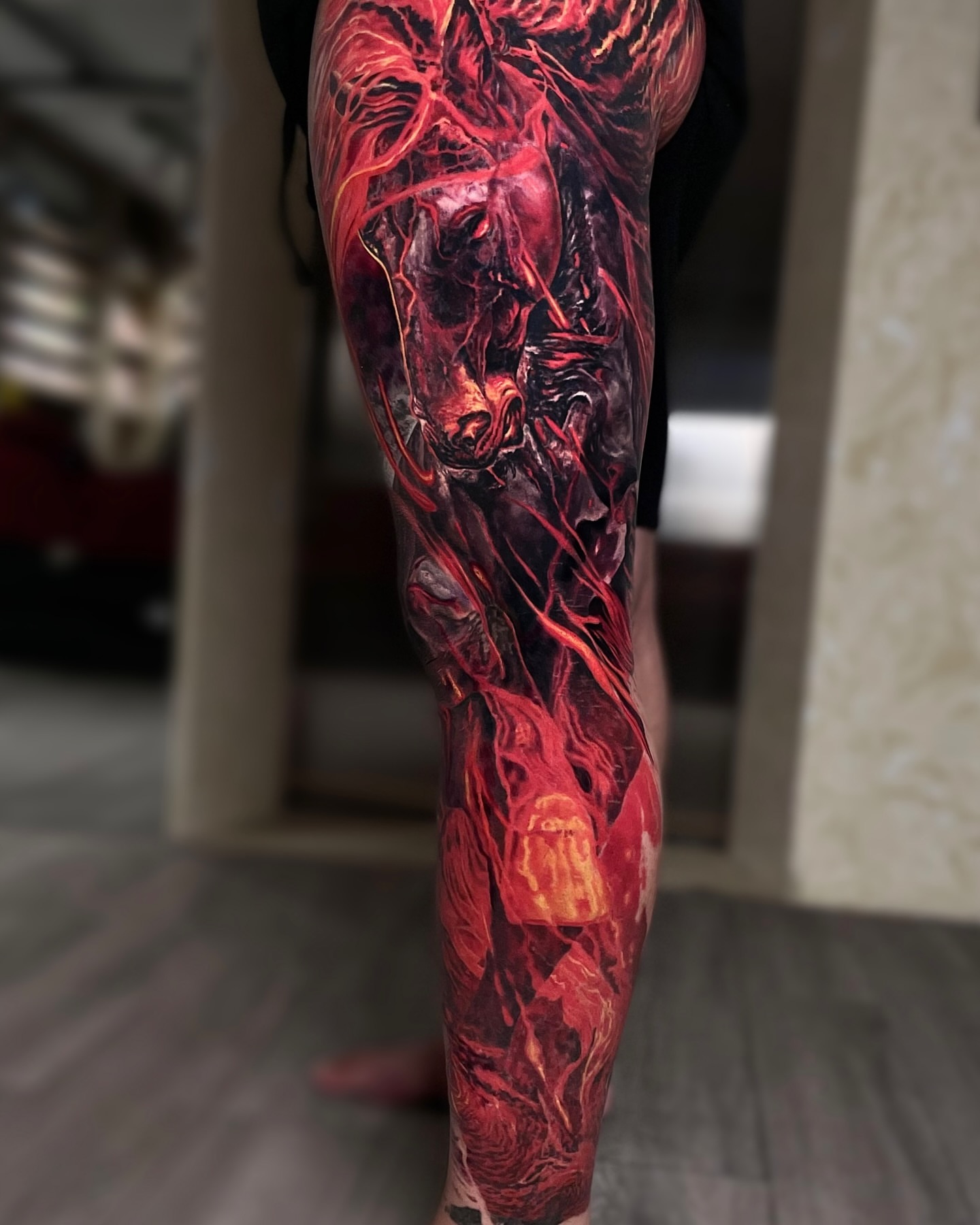 Abstract anatomical dark realism tattoo on the forearm by Bình Nguyễn