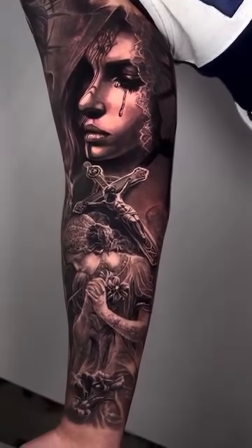 Woman with dark elements realism tattoo by Francis nieves, Miami, Florida