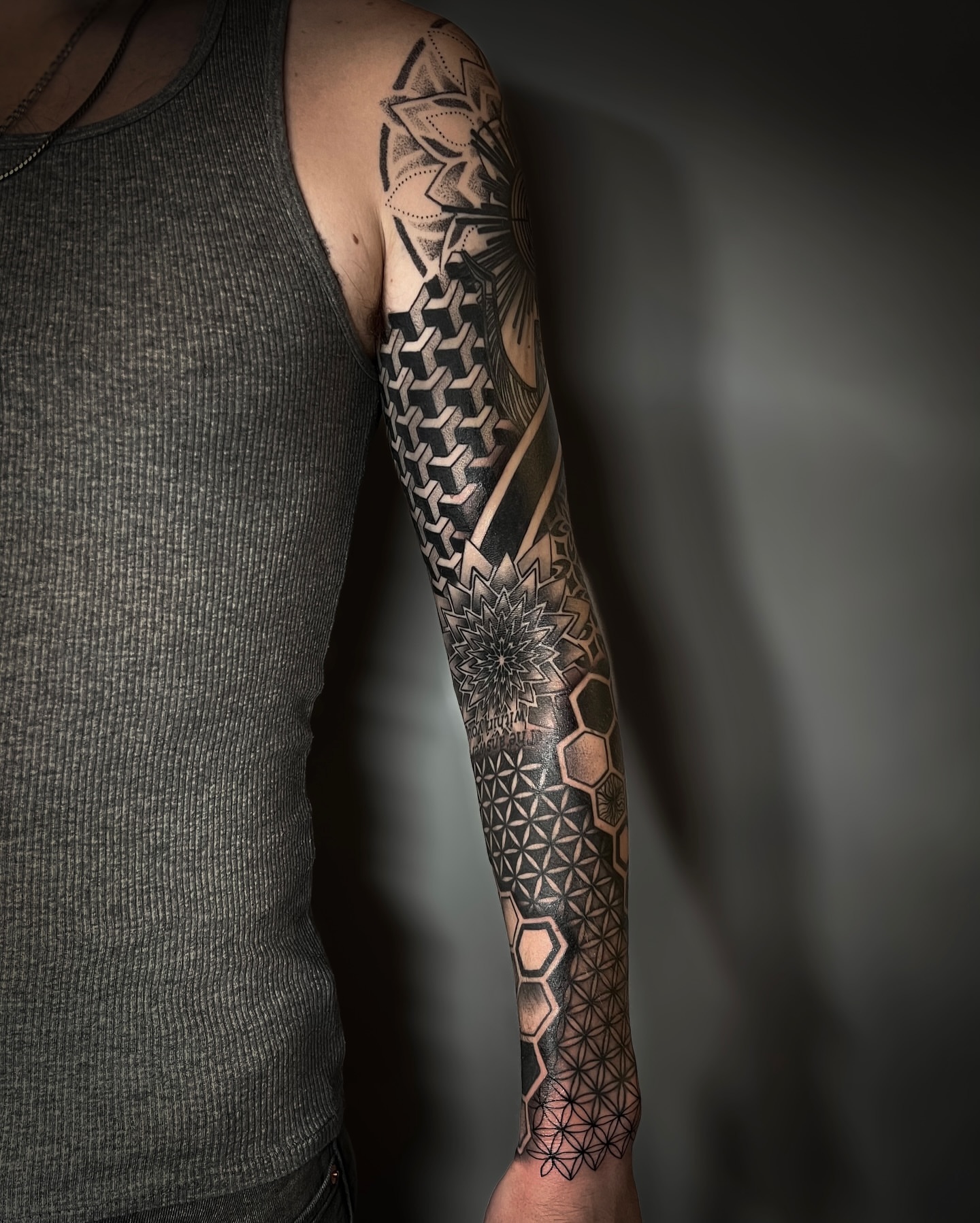 Geometric patterns geometric tattoo on the forearm by Tattoos by Katherina, Willoughby, Ohio