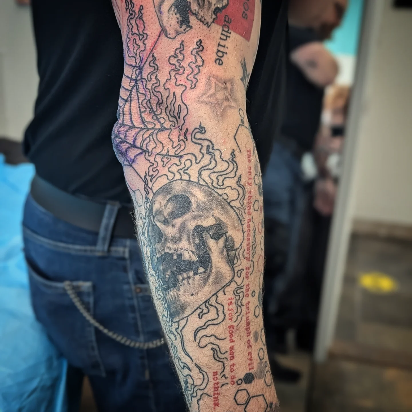 Skull black and grey tattoo on the forearm by Lorelei