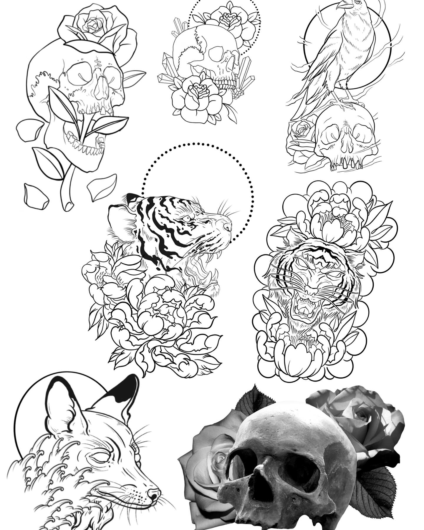 Skulls and flowers realism tattoo by tattoos by lego