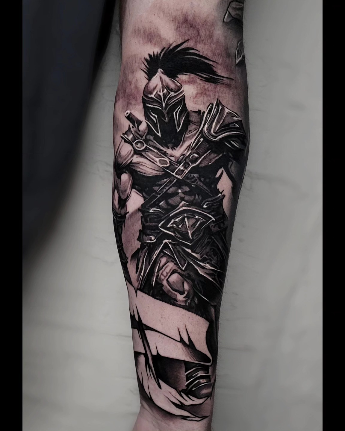 Warrior realism tattoo on the forearm by Lukasz Olszanski