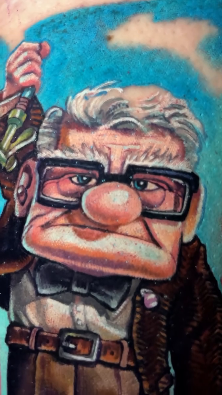 Carl Fredricksen from Up realism tattoo by Tattoo artist in Seattle, WA