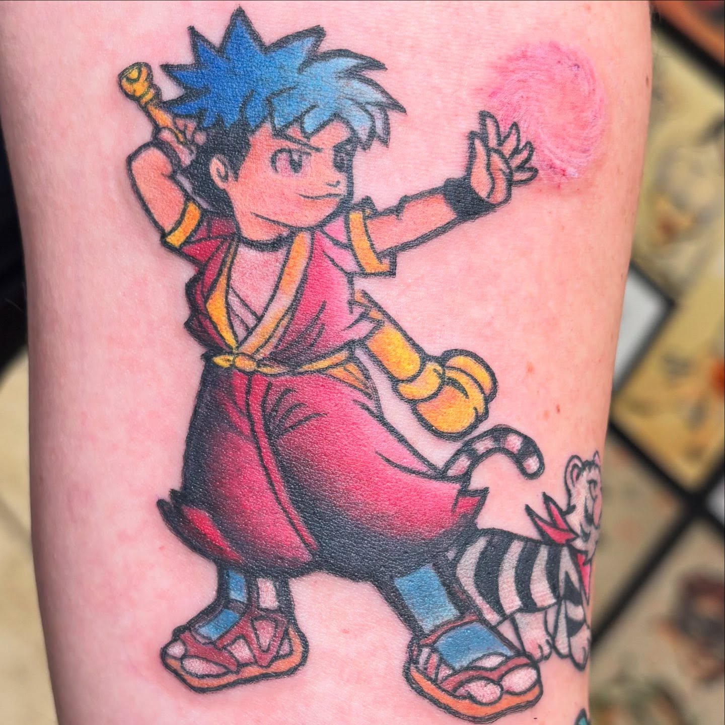 Anime character anime tattoo on the forearm by Oscar Cuéllar (Kue-Yar)