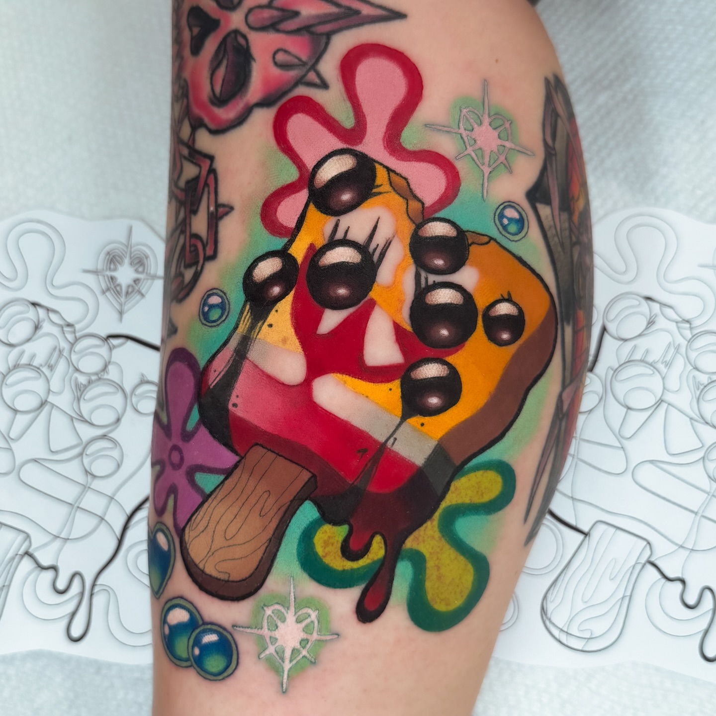 Pizza slice new school tattoo on the forearm by 𝔐𝔞𝔯𝔰 ✨