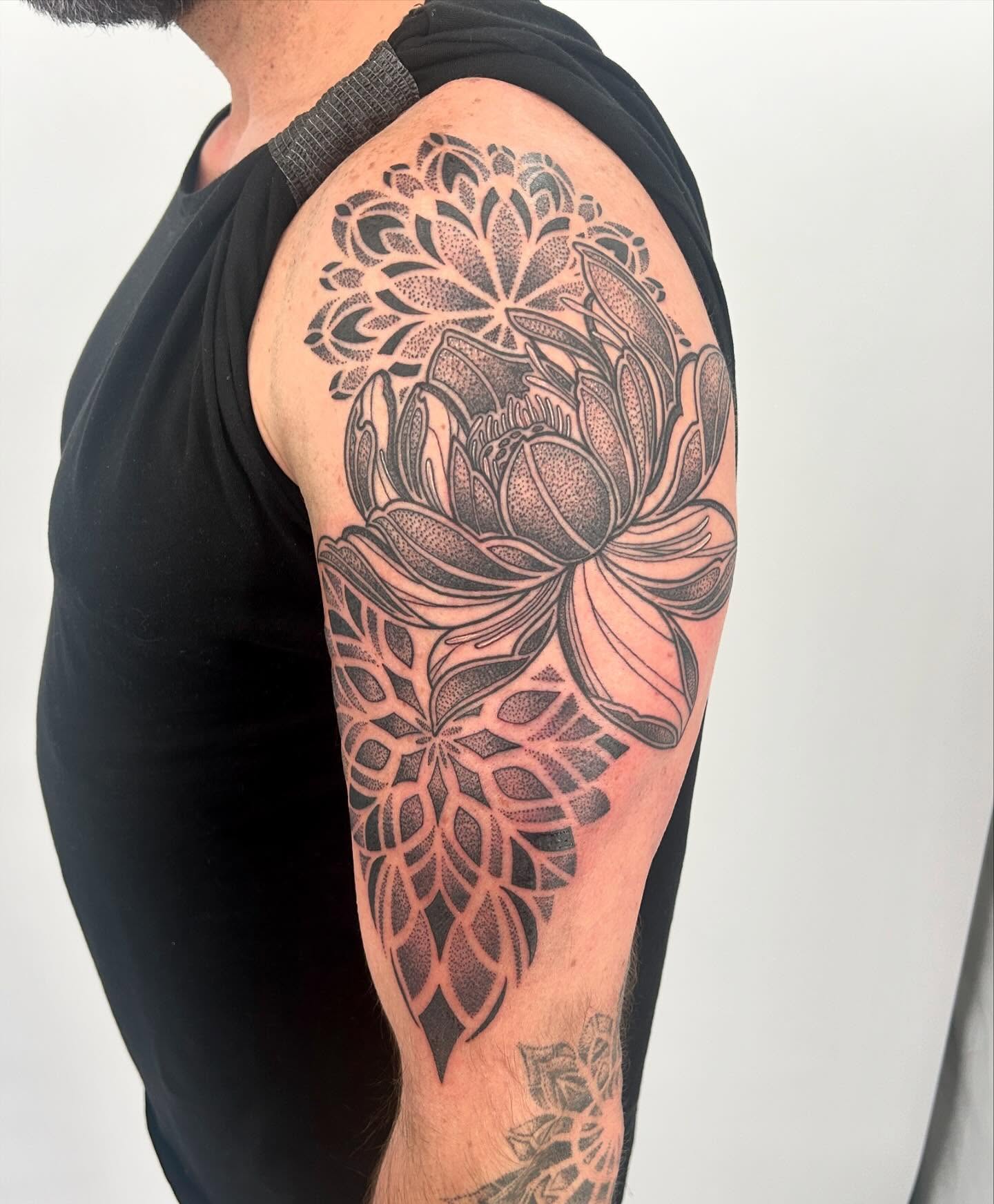 Tattoo by @notmarytattoos — dotwork, black_and_grey