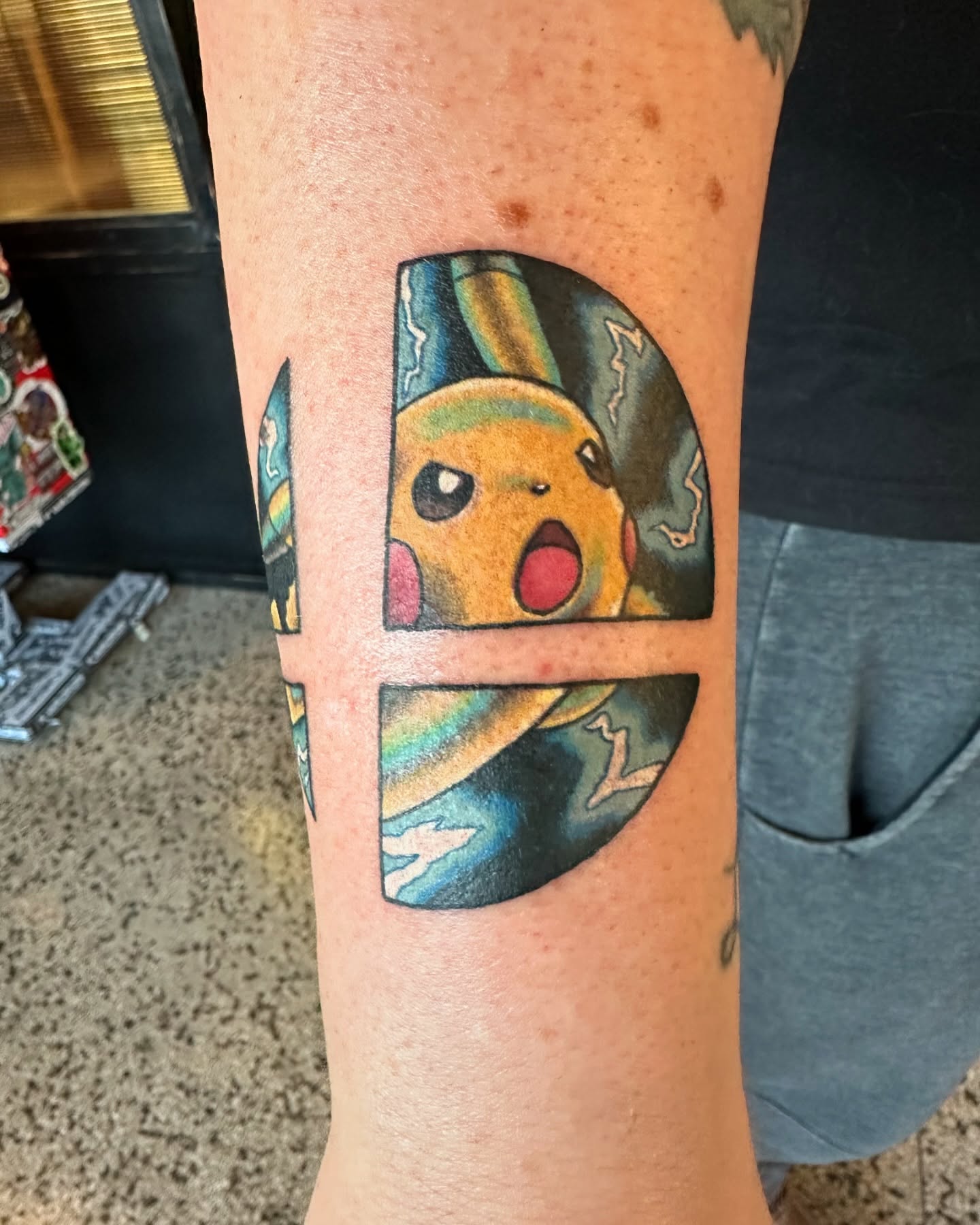Pikachu dotwork tattoo on the forearm by (Joshua) Van Cummings