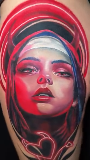 Woman's portrait with heart realism tattoo by Kevin Bradley Jr, Mesa, Arizona