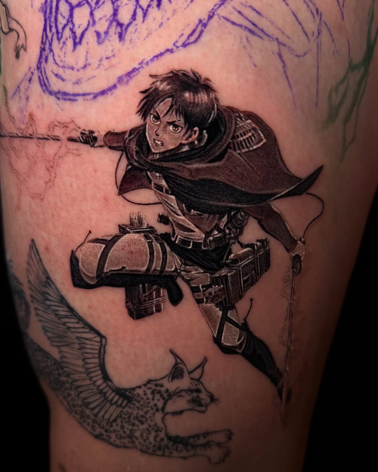 Military soldier realism tattoo on the thigh by Dan Sprague