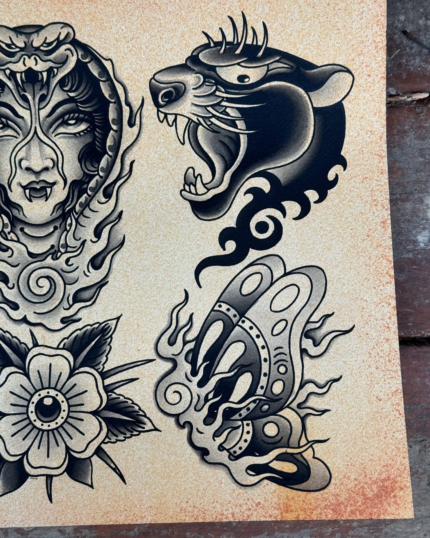 Snake and woman American traditional tattoo by Domanick Libretti, Nashville, Tennessee