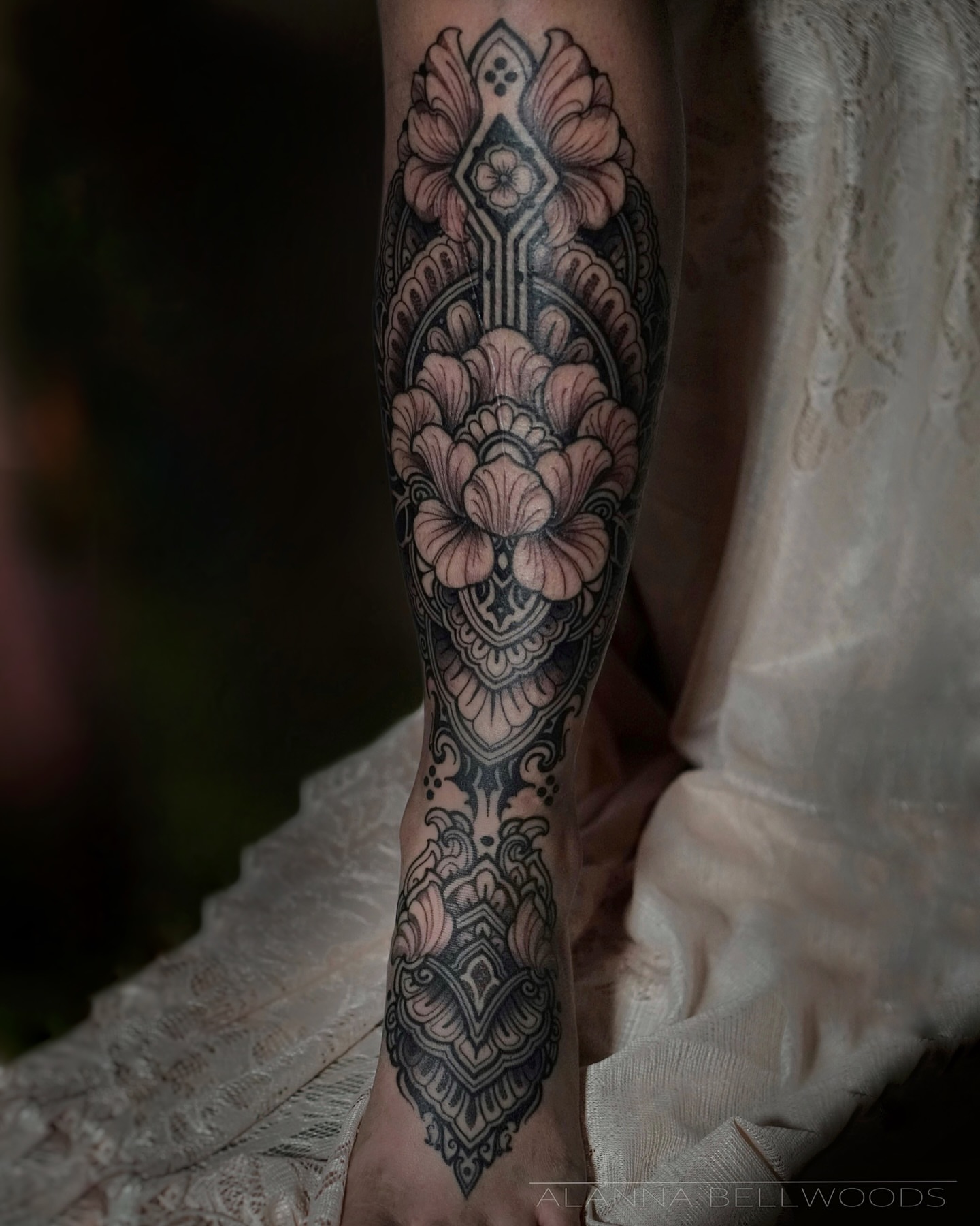 Tattoo by @alannabellwoods — ornamental, black_and_grey