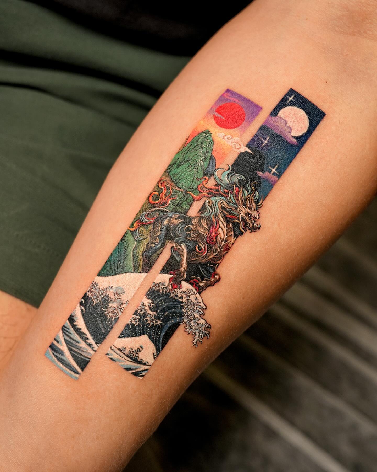 Dragon and waves japanese irezumi tattoo on the forearm by EQ