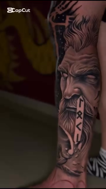 Viking portrait and cosmic elements realism tattoo by Clayderman
