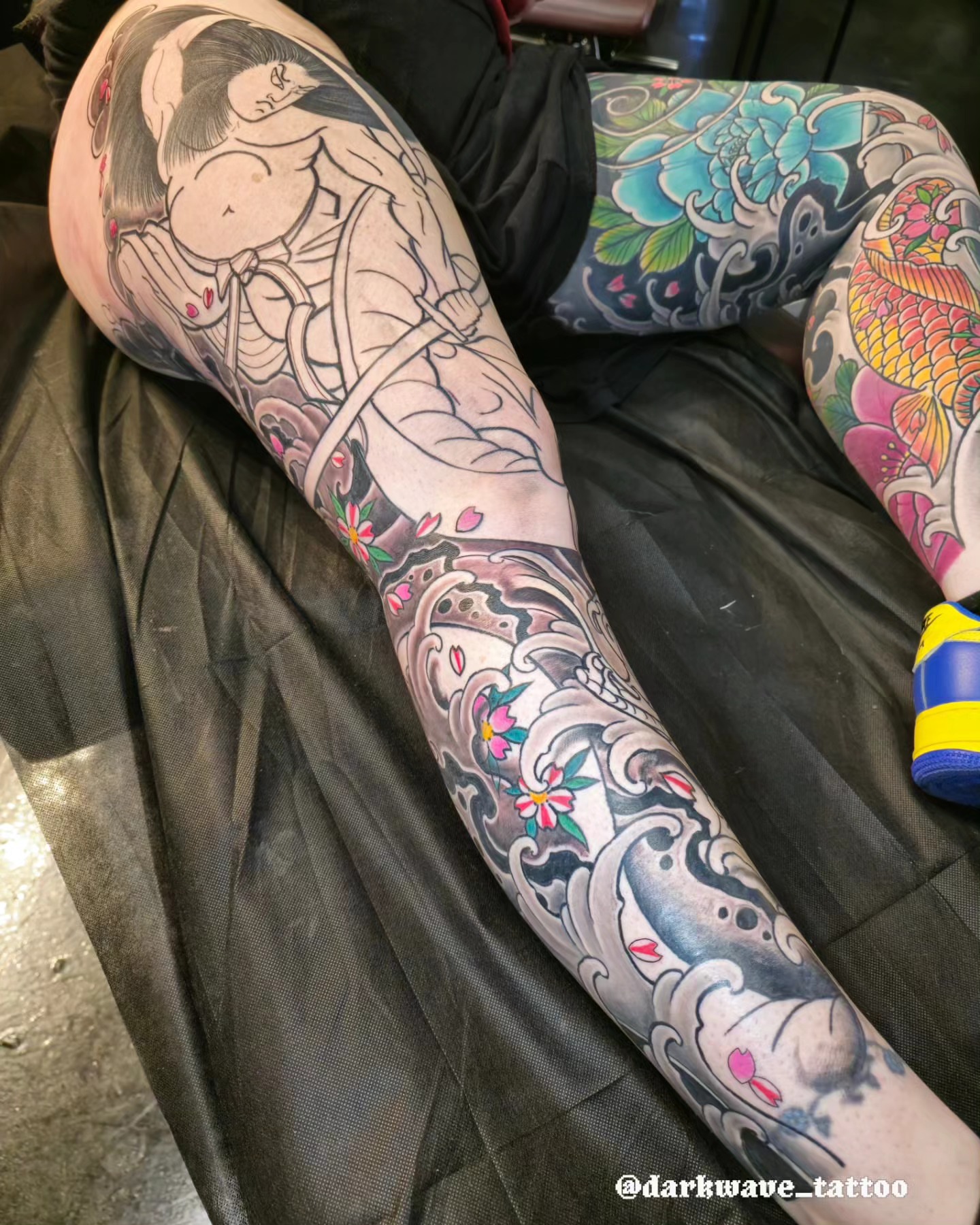 Samurai warrior japanese irezumi tattoo on the leg by Barrett Handel