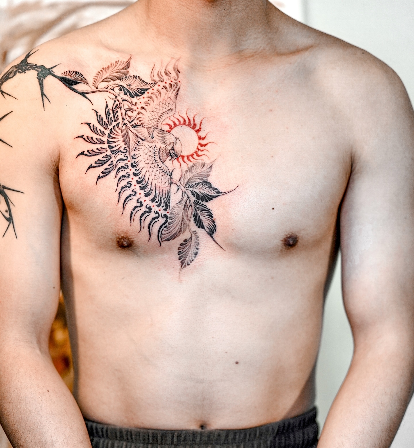 Phoenix japanese irezumi tattoo on the chest by ๐
๐๐๐