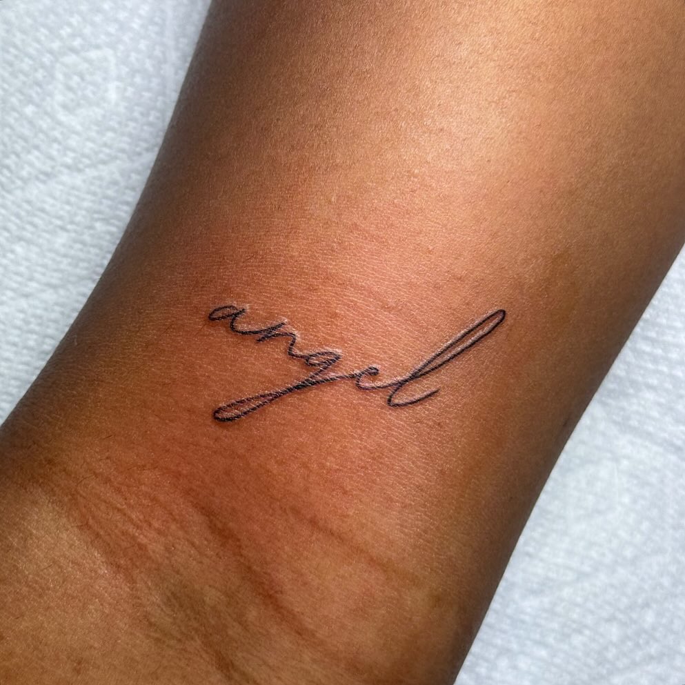Tattoo by @larrylovestattoos โ lettering_script, fine_line