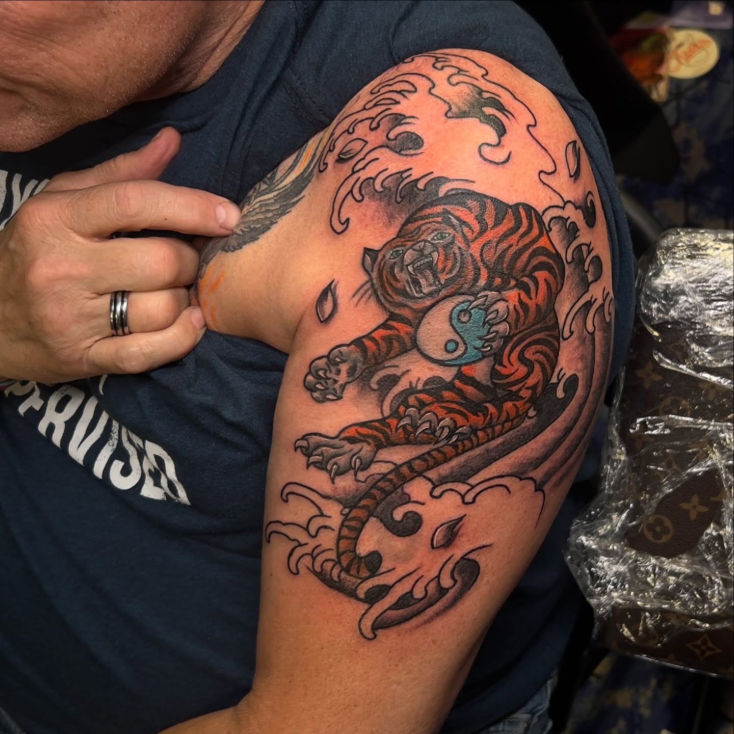 Tiger japanese irezumi tattoo on the shoulder by Emac, Baltimore, Maryland