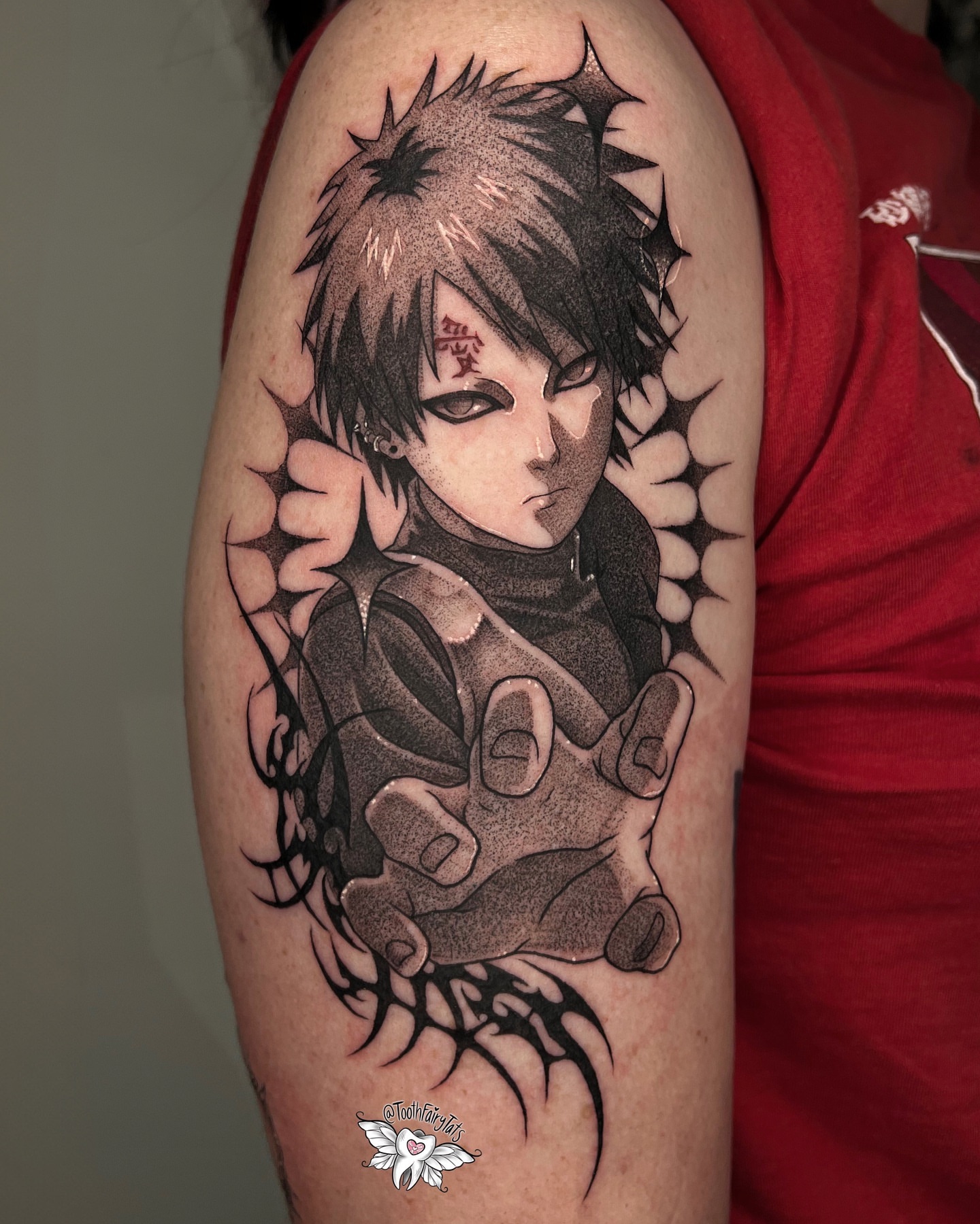 Anime character anime tattoo on the upper arm by ✮shayla ganong✮
