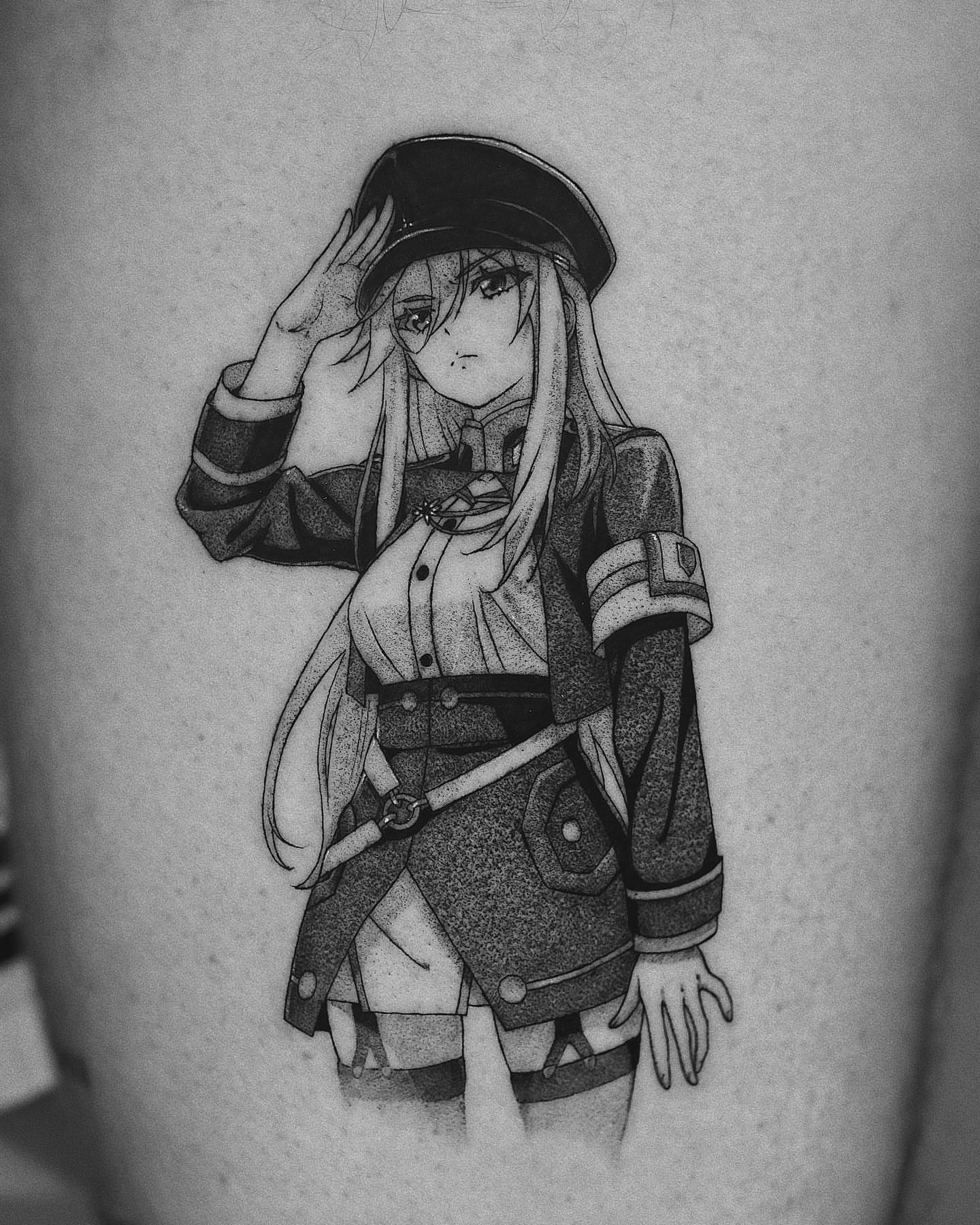 Tattoo by @tattooist_monday — dotwork, anime