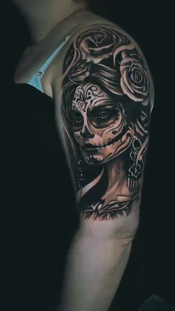 Day of the Dead woman realism tattoo by Charlotte Tattoo Artist