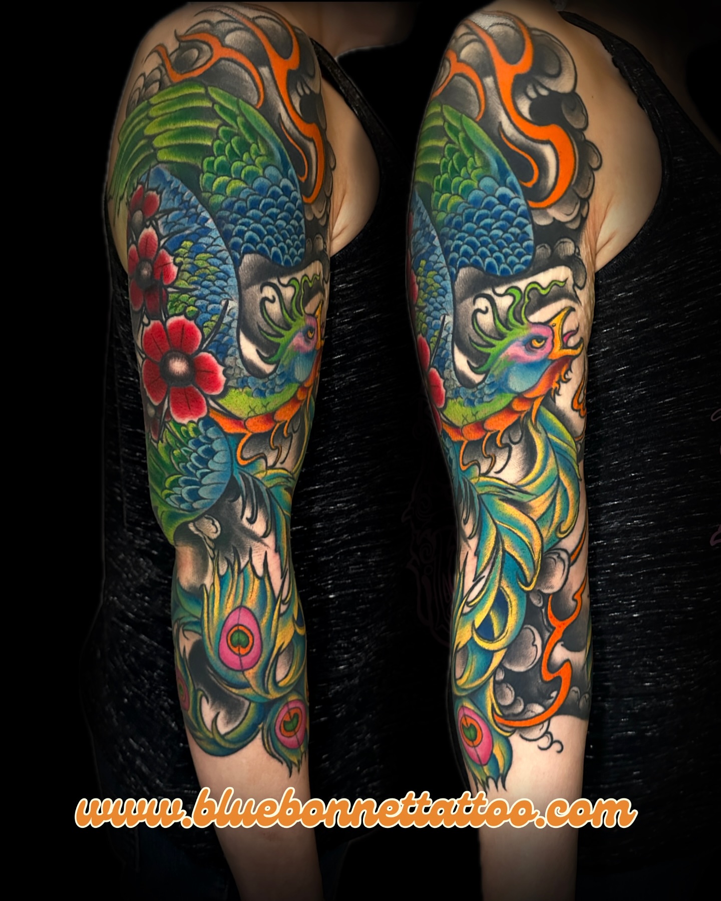 Koi fish and phoenix japanese irezumi tattoo on the forearm by Ty Pallotta, Austin, Texas