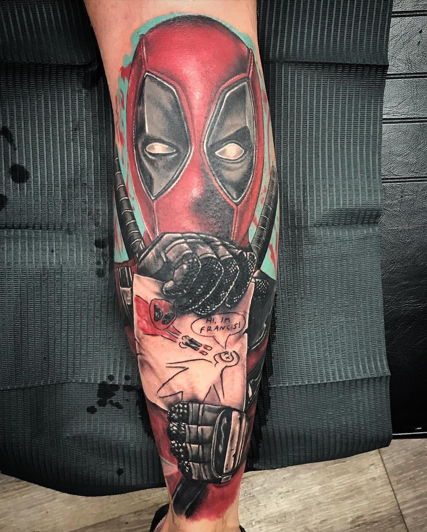 Deadpool realism tattoo on the forearm by Tonii Florrez
