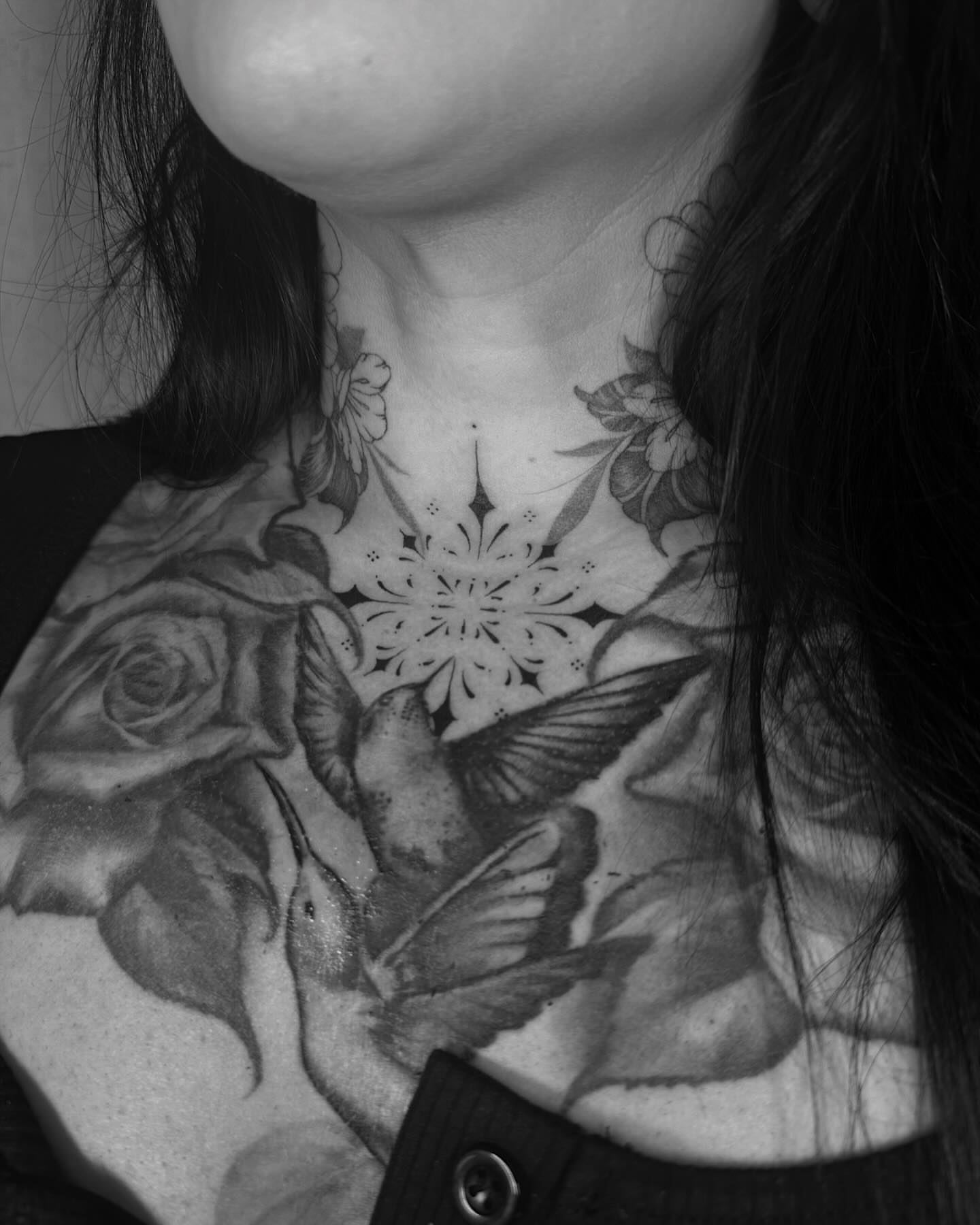 Flowers and butterfly realism tattoo on the chest by ꕥ LANA MOON TATU ꕥ