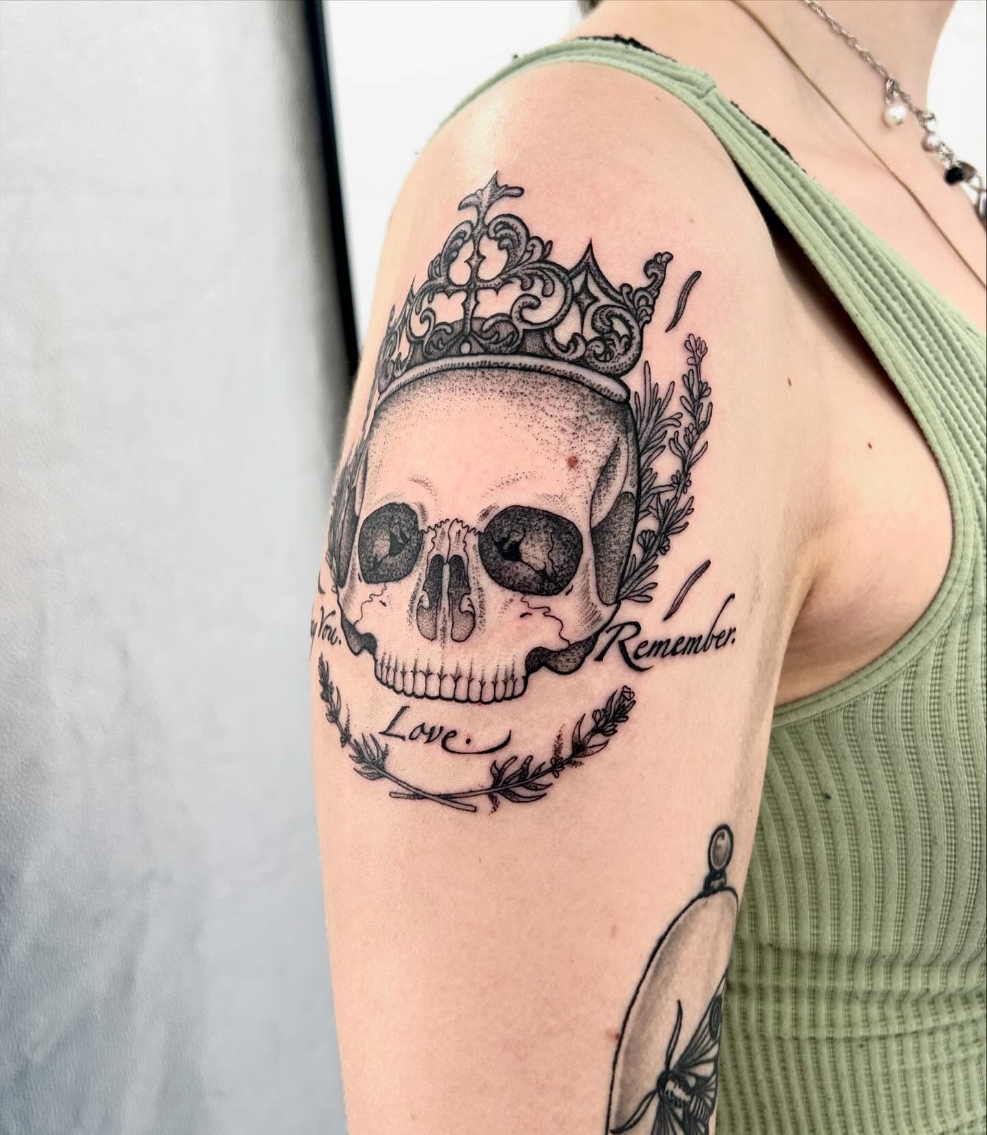 Tattoo by @notmarytattoos — black_and_grey, realism