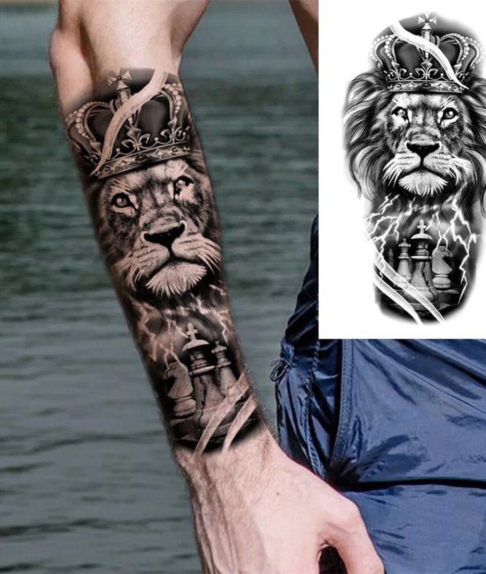 Lion crown realism tattoo on the forearm by mia's tattoo, Los Angeles, California