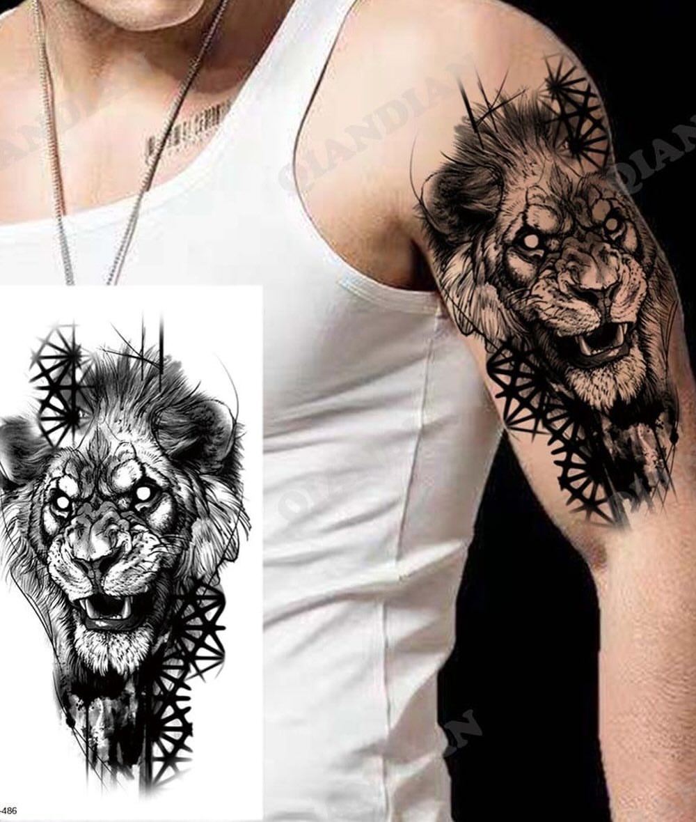 Lion realism tattoo on the upper arm by mia's tattoo, Los Angeles, California