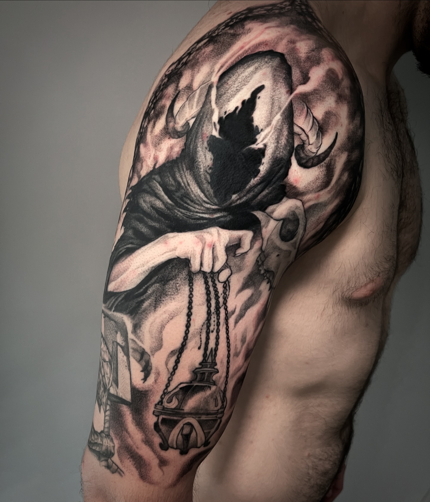 Grim reaper realism tattoo on the shoulder by Xavi Xiva TATTOO