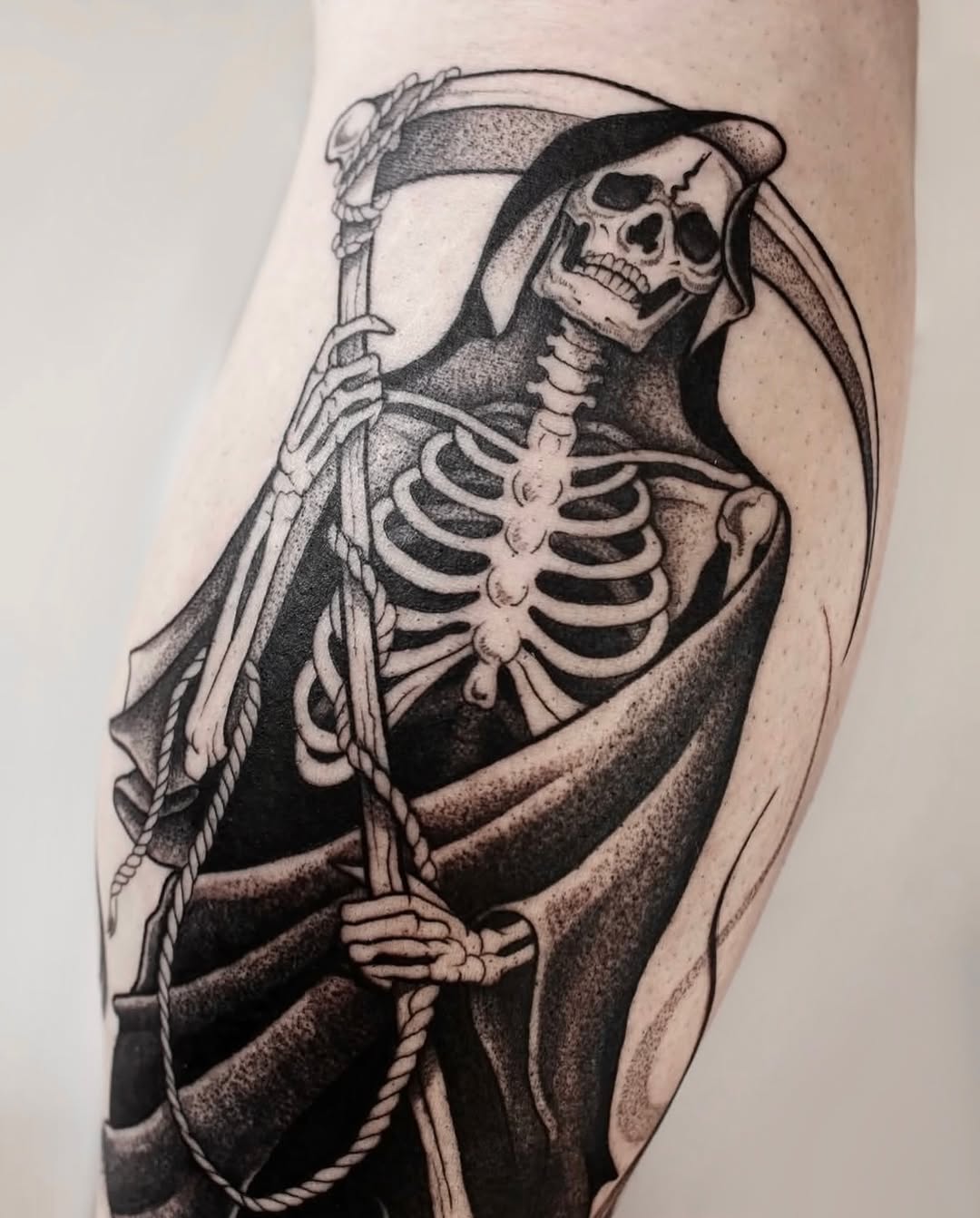 Grim reaper skeleton dark art tattoo on the forearm by Tattoo Artist ⚔️ San Diego, CA