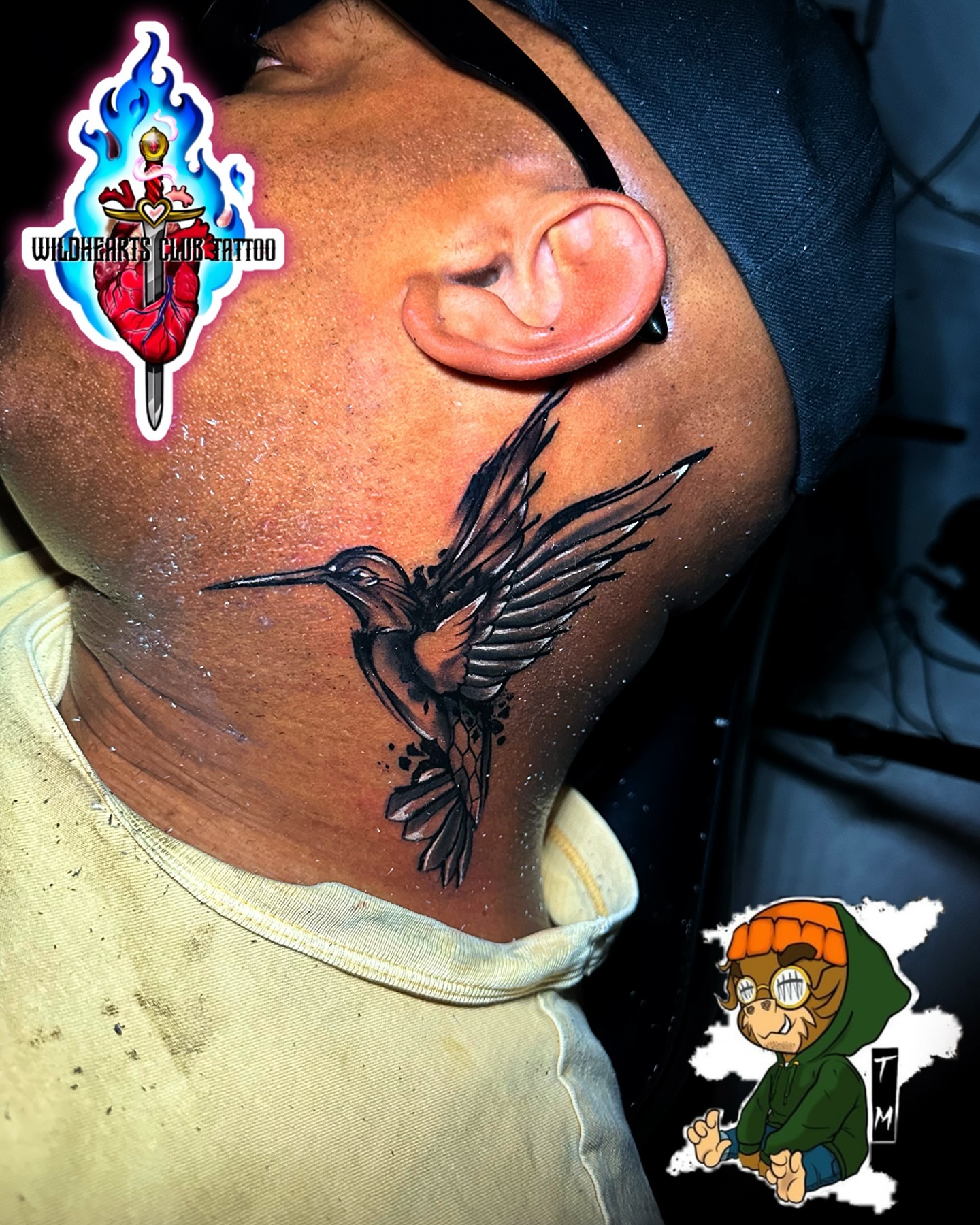 Hummingbird realism tattoo on the shoulder by Davone Joyner, Richmond, Virginia