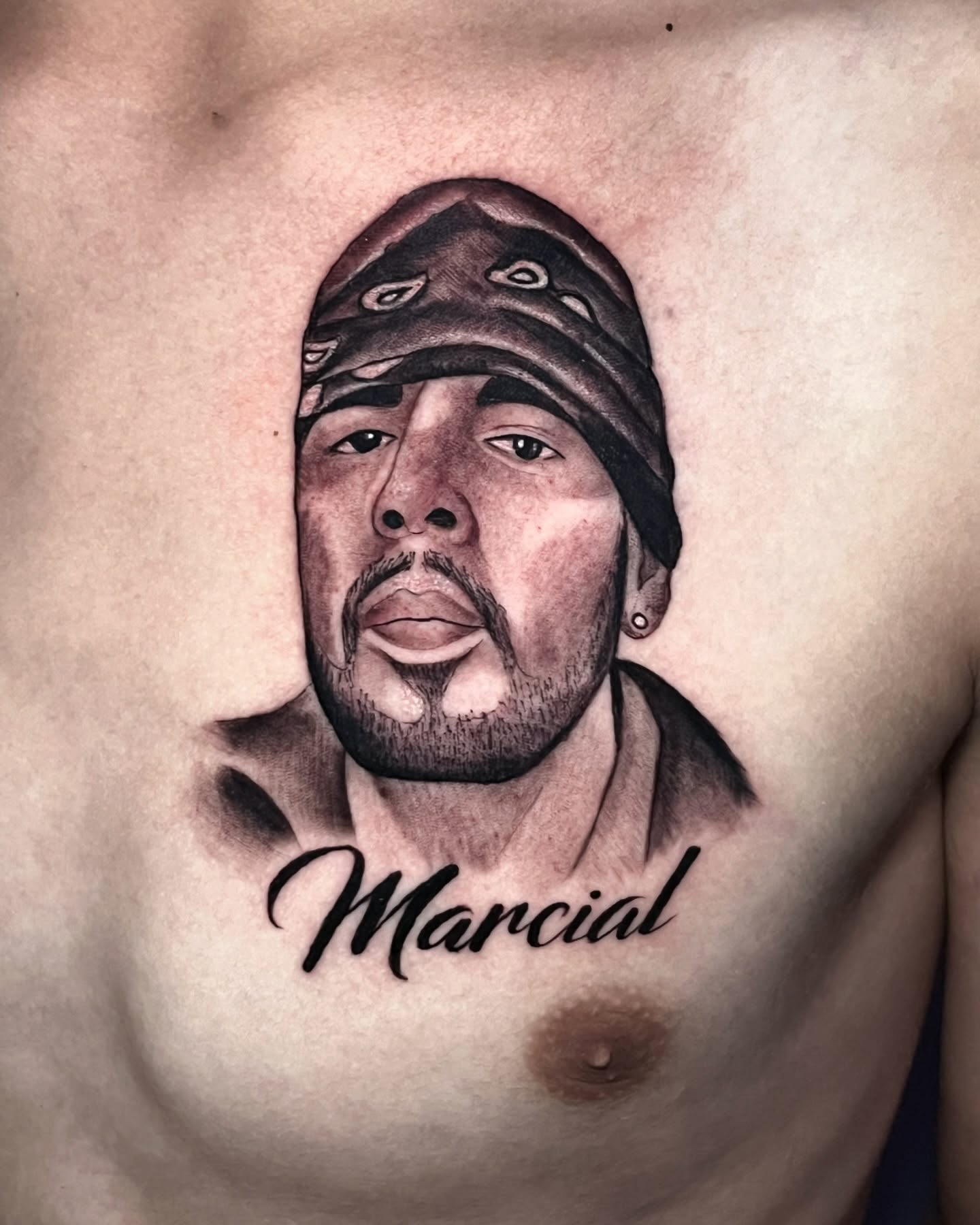 Portrait realism tattoo on the chest by ⚜️Lalo Godina Tattoo⚜️