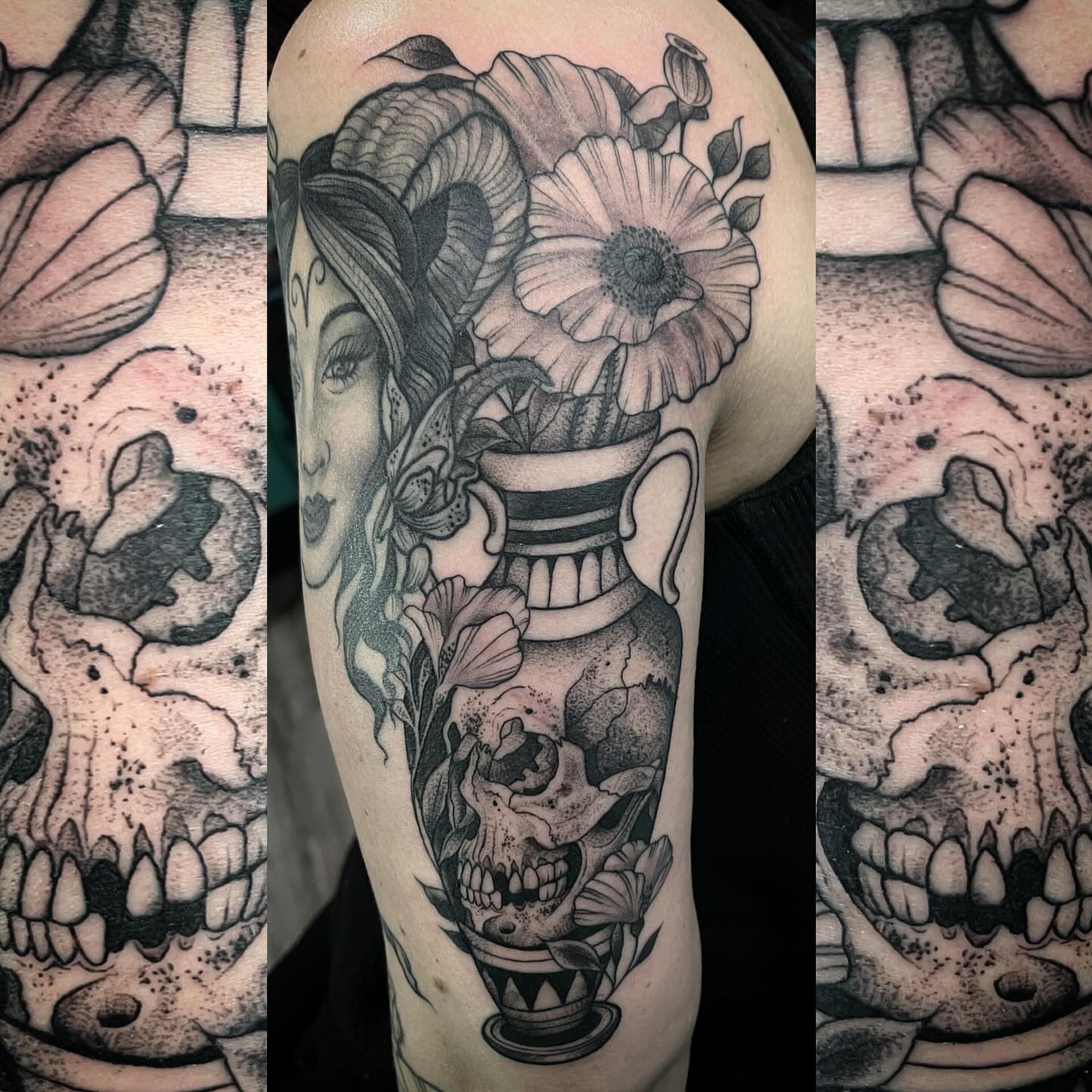 Tattoo by @la_ciscolita — dotwork, black_and_grey