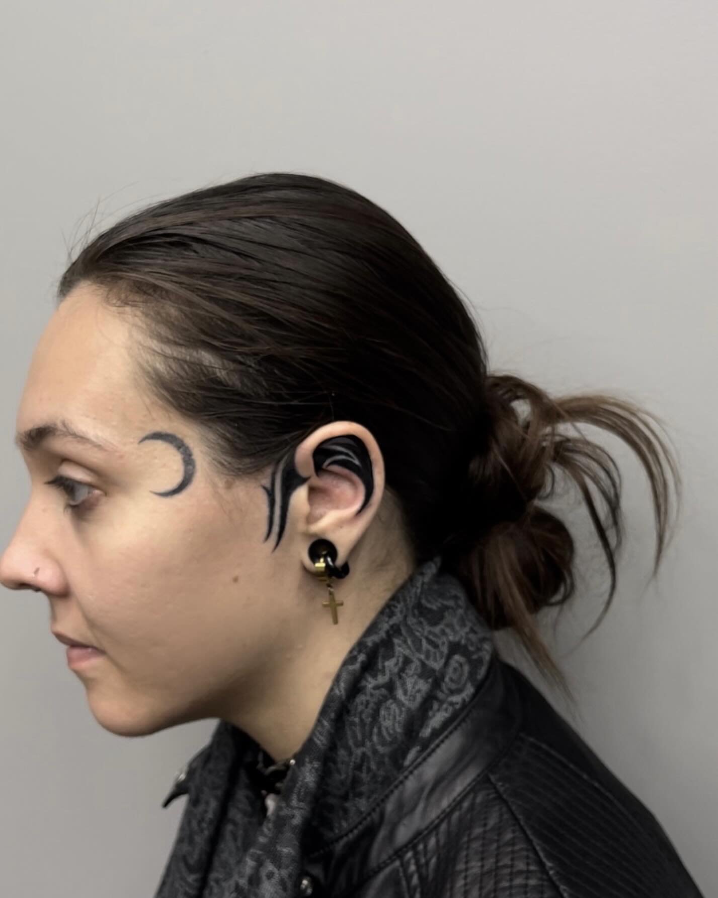 Abstract design black and grey tattoo on the head by Turk