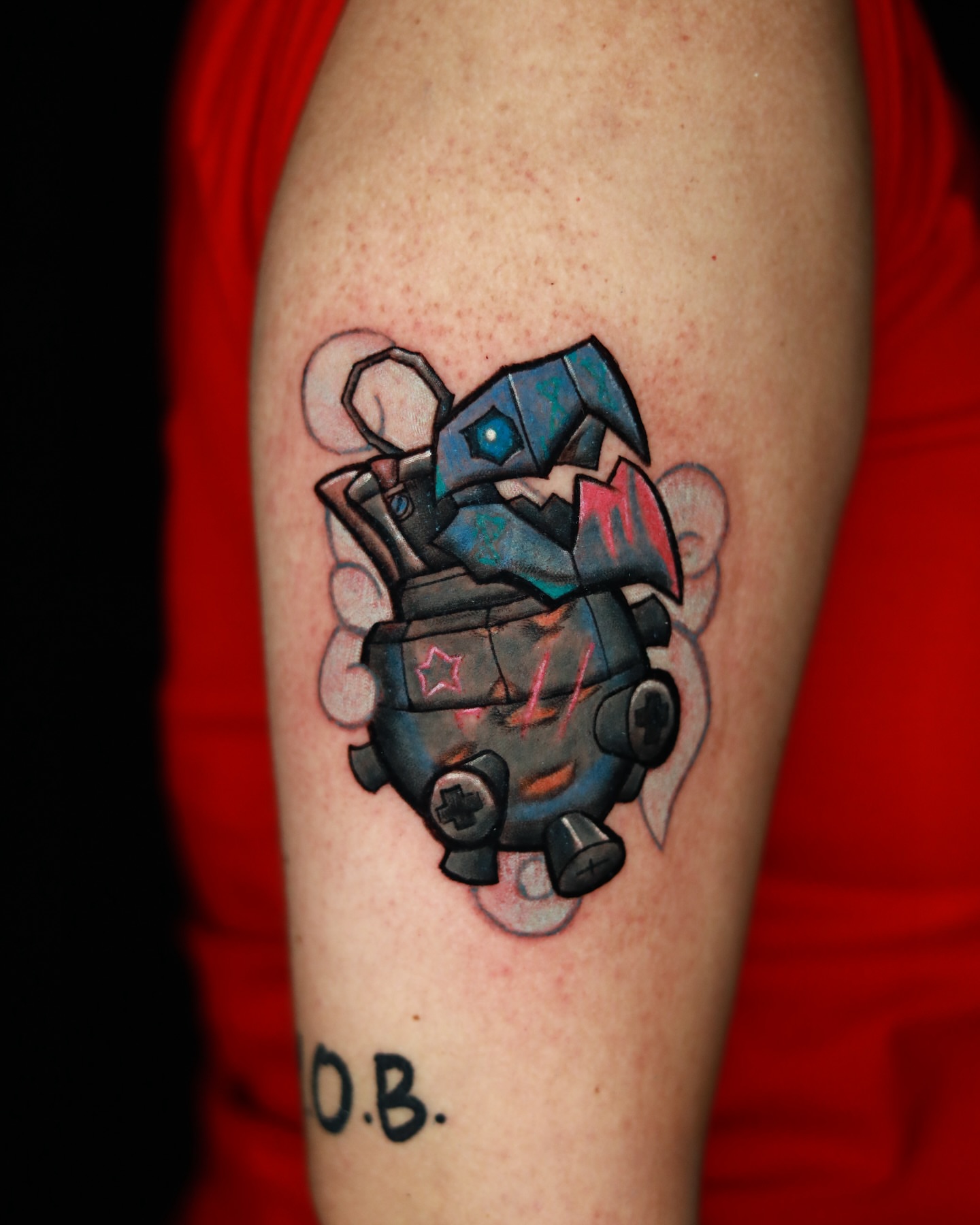 Mecha robot dotwork tattoo on the forearm by memo
