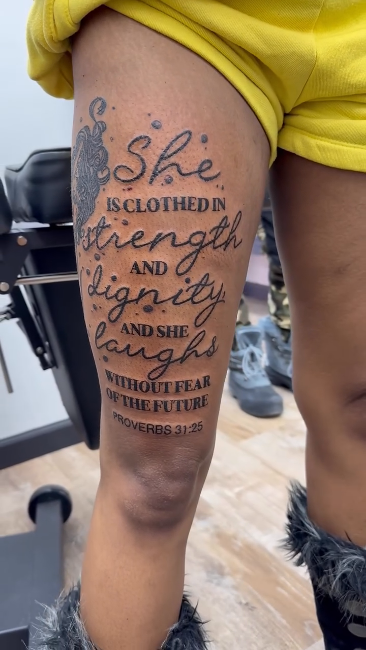 Tattoo by @thecatrinaink — lettering_script, fine_line