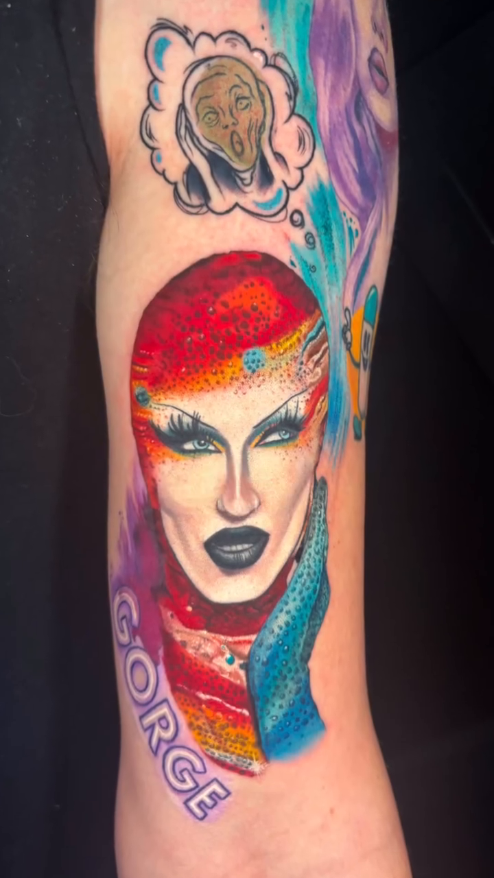 Drag queen portrait realism tattoo by Albuquerque Tattoo Artist, Albuquerque, New Mexico