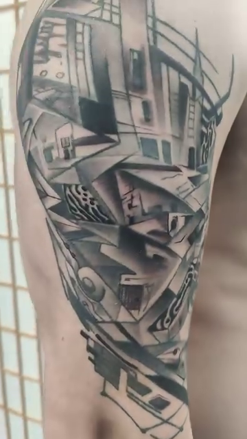 Abstract cityscape geometric tattoo by Ｔｏｍ Ｌｏｒａｎｚ