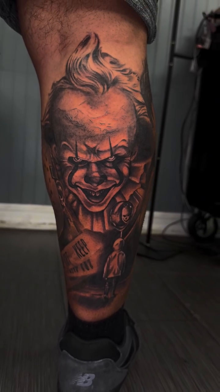 Pennywise the clown realism tattoo by Danny Aceves ✨ San Diego tattoo artist