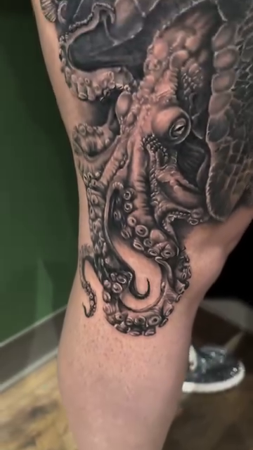 Octopus and sea turtles realism tattoo by Blake Van Vleck