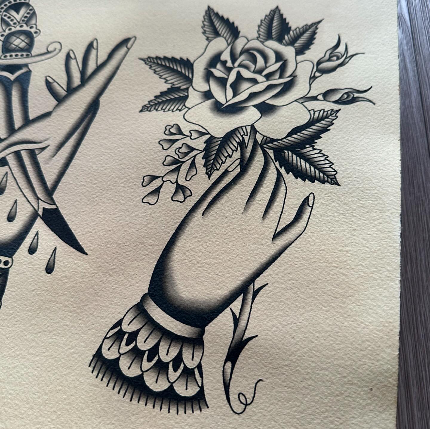Rose and dagger American traditional tattoo on the forearm by Jess Ritchie, Austin, Texas