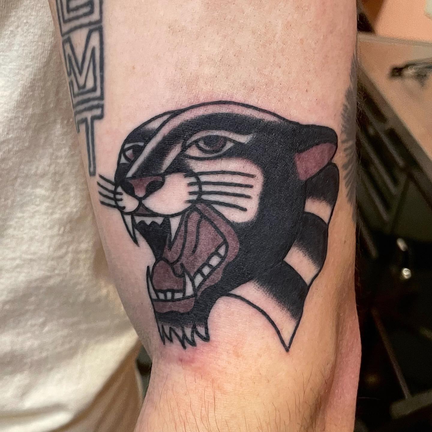 Panther black and grey tattoo on the forearm by nancy❣️