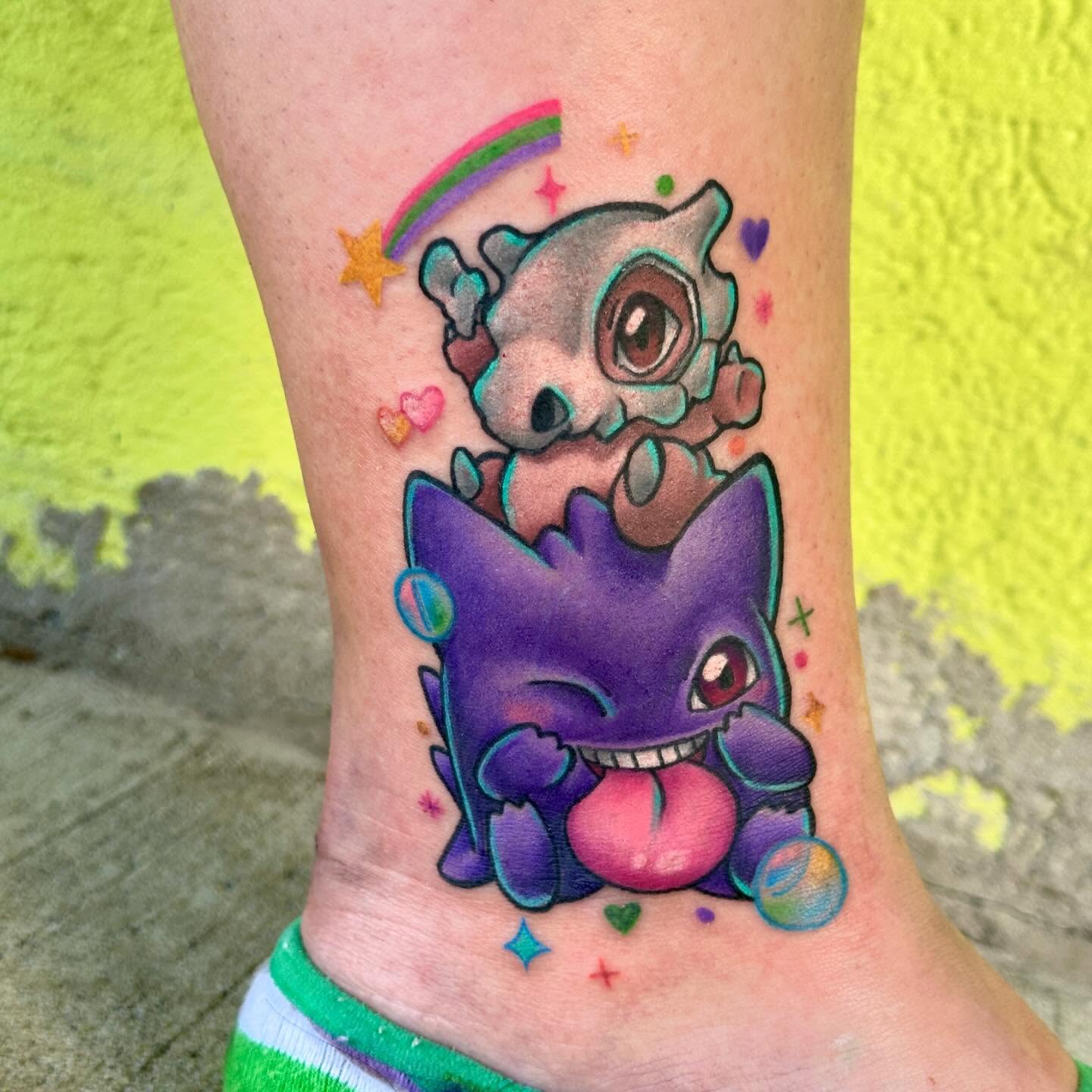 Kawaii characters new school tattoo on the foot by Holle Hellfire