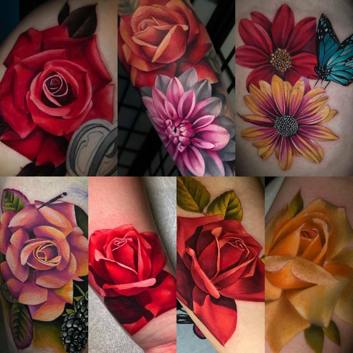 Flowers realism tattoo on the upper arm by Bruce becerra tattoos